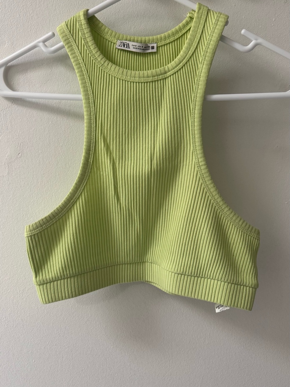 Zara Neon Lime Ribbed Racerback Crop Top